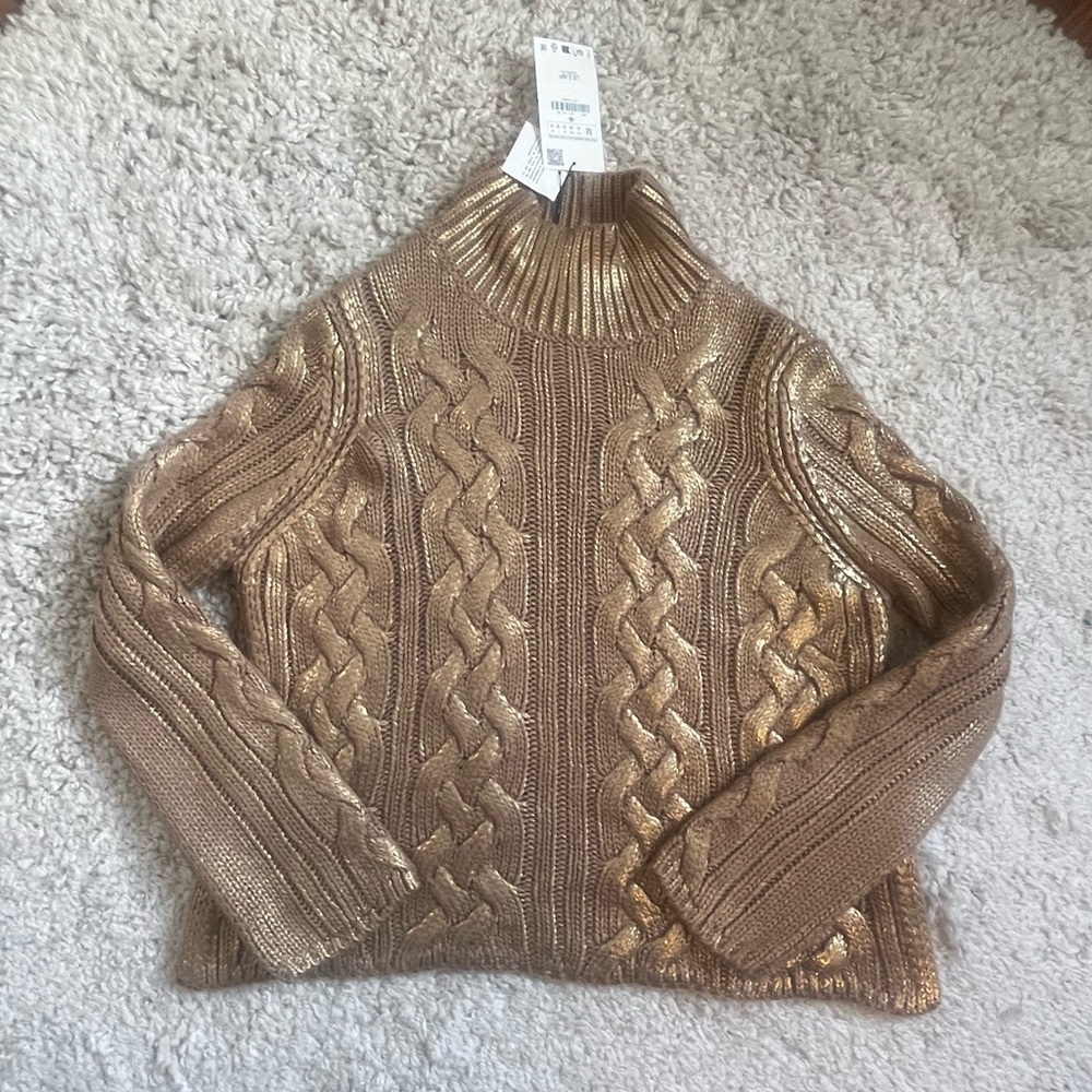Zara Gold Cable Knit Turtleneck Sweater